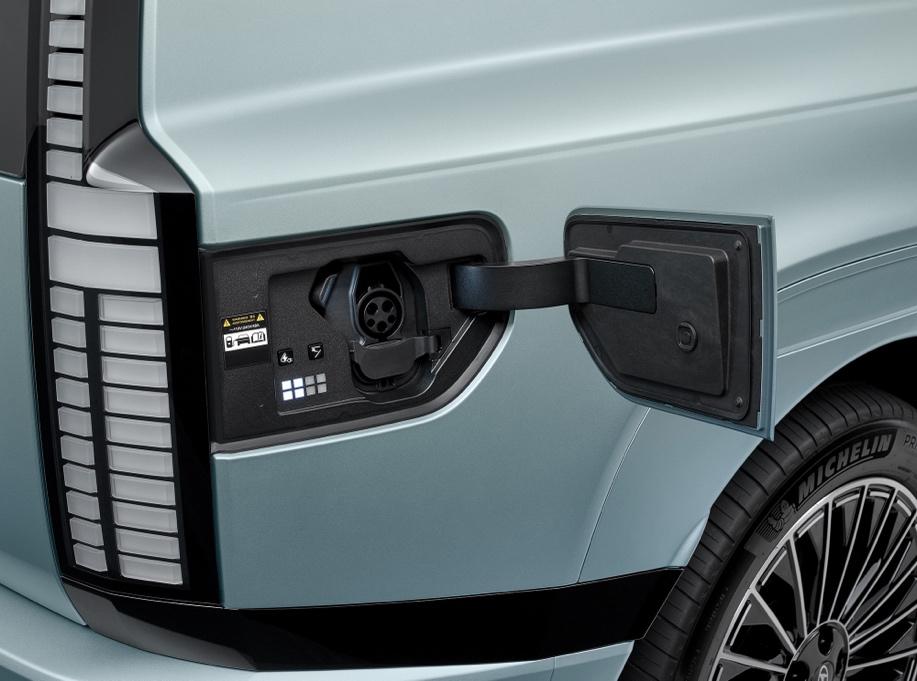 The open charging socket of Hyundai IONIQ 9 electric SUV.